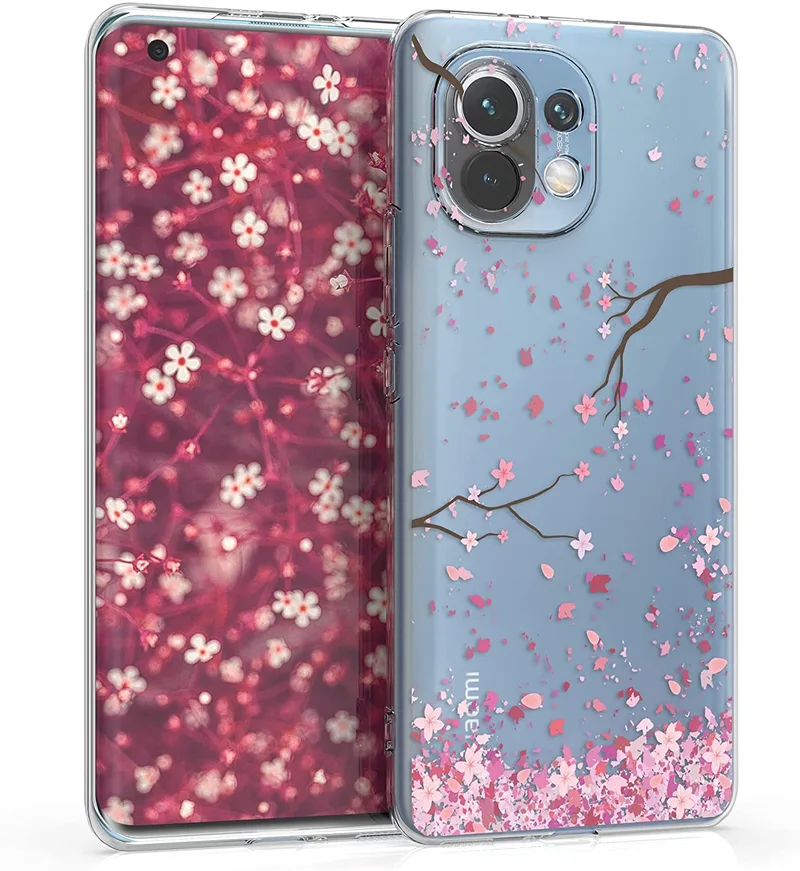 KWmobile Θήκη Σιλικόνης Xiaomi Mi 11 - Cherry Blossoms / Light Ροζ / Dark Brown / Transparent (54190.01)