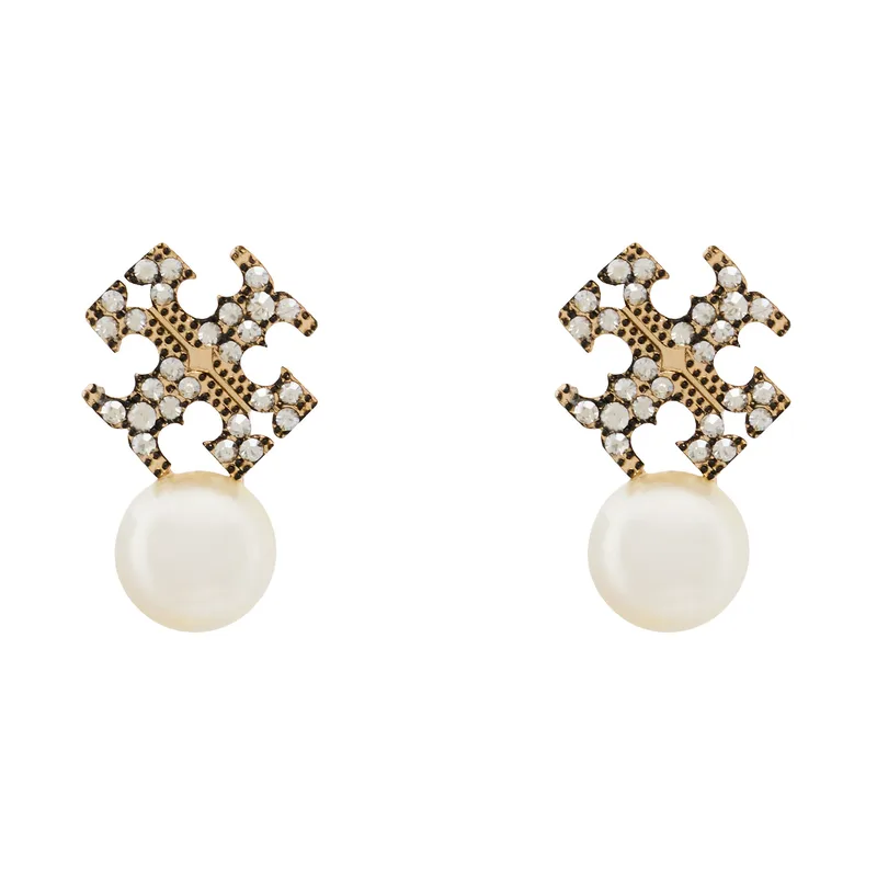 Σκουλαρίκια Tory Burch LOGO AND PEARL STUD EARRINGS 184422 Χρυσό