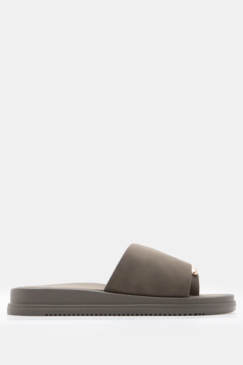 Σανδάλια Thong Flatform με Μεταλλική Λεπτομέρεια - Χακί