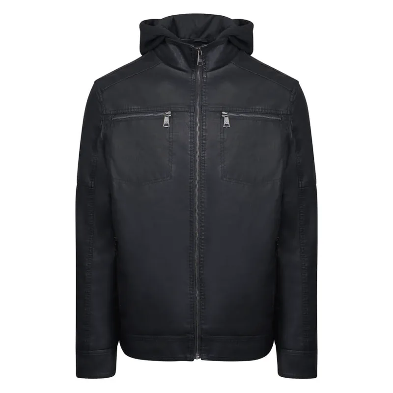 Hooded Biker Jacket Eco Leather Μαύρο (Modern Fit) New Arrival