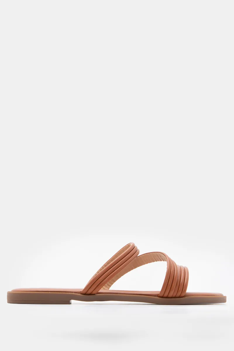 LUIGI DESIGN - Flat Σανδάλια με Πολλαπλά Λοξά Λουράκια - Κάμελ