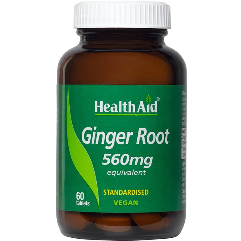 Health Aid Ginger Root 560mg Συμπλήρωμα Διατροφής Εκχυλίσματος Πιπερόριζας για την Αντιμετώπιση της Ναυτίας, Ενίσχυση της Πέψης & Προστασία του Κυκλοφορικού 60tabs