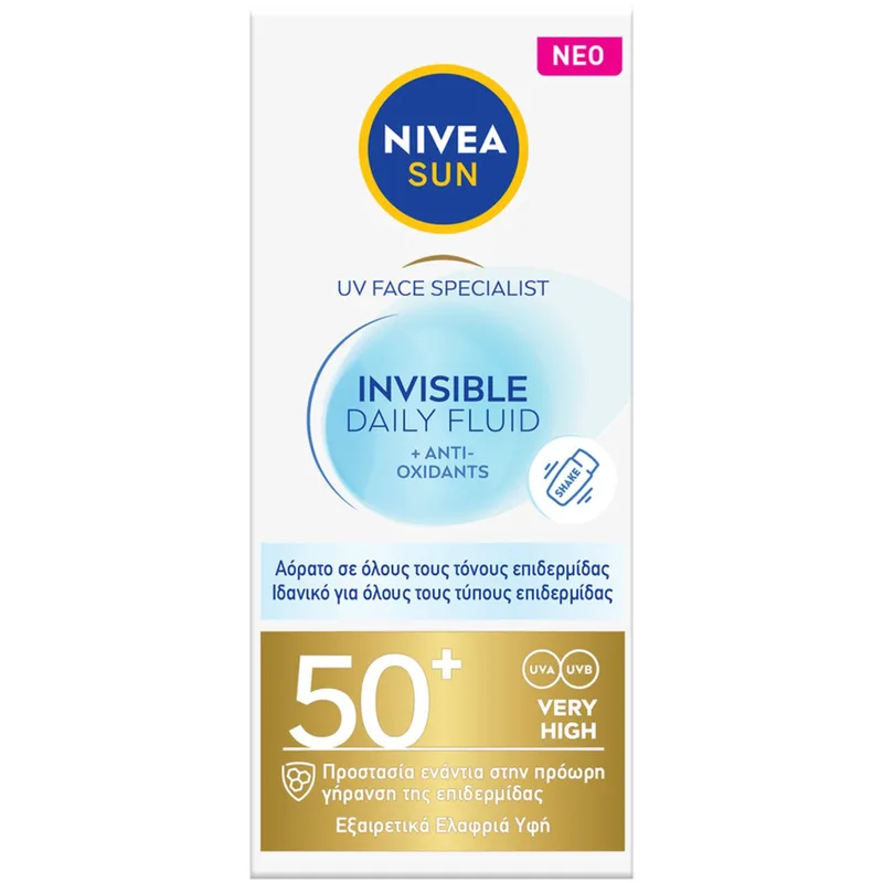 Nivea Sun Face Invisible Daily Fluid Spf50+ Αντηλιακό Προσώπου Πολύ Υψηλής Προστασίας με Εξαιρετικά Ελαφριά Σύνθεση 50ml