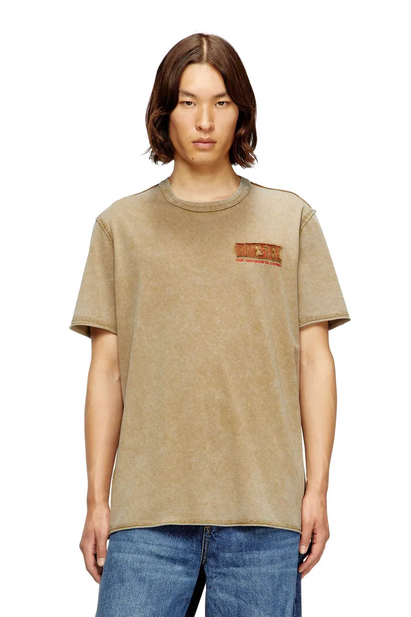 Diesel ανδρικό T-shirt με λογότυπο Regular Fit "T-Rawjust-V1" - S26A209580KMAH Μπεζ