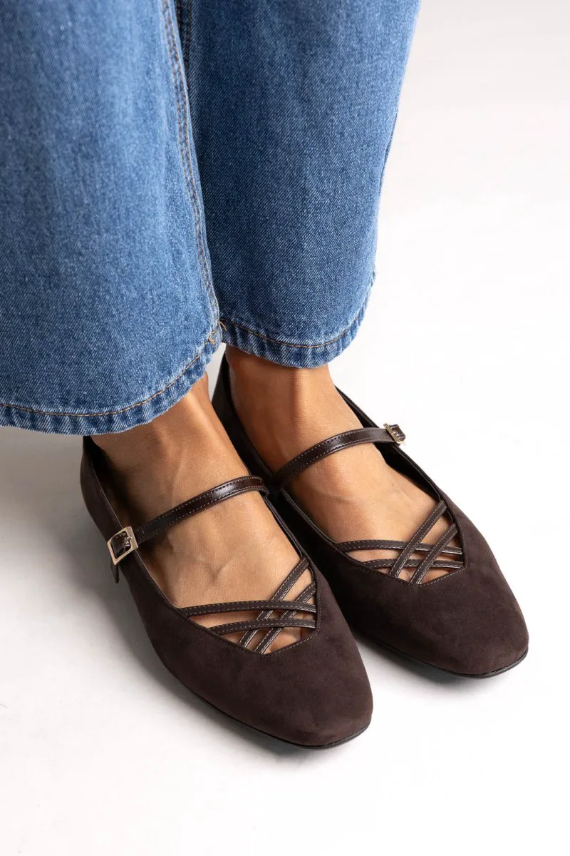 TFP Mary Jane Ballet Flats - 221 - Brown Suede