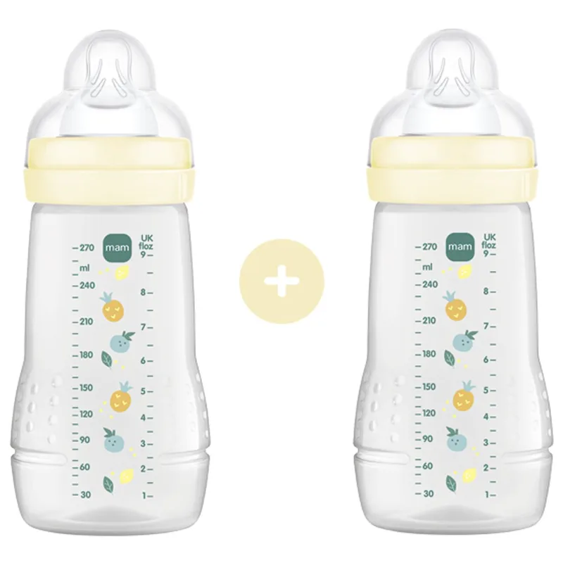 Mam Promo Easy Active Baby Bottle 2m+, Κωδ 363SUc 270ml Μπιμπερό Πολυπροπυλενίου με Θηλή Σιλικόνης Μεσαίας Ροής 2 Τεμάχια - Κίτρινο