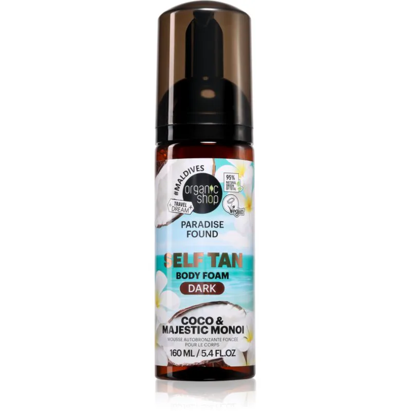 Organic Shop Paradise Found Coco & Majestic Monoi αφρός σώματος με δράση αυτομαυρίσματος απόχρωση Dark 160 ml