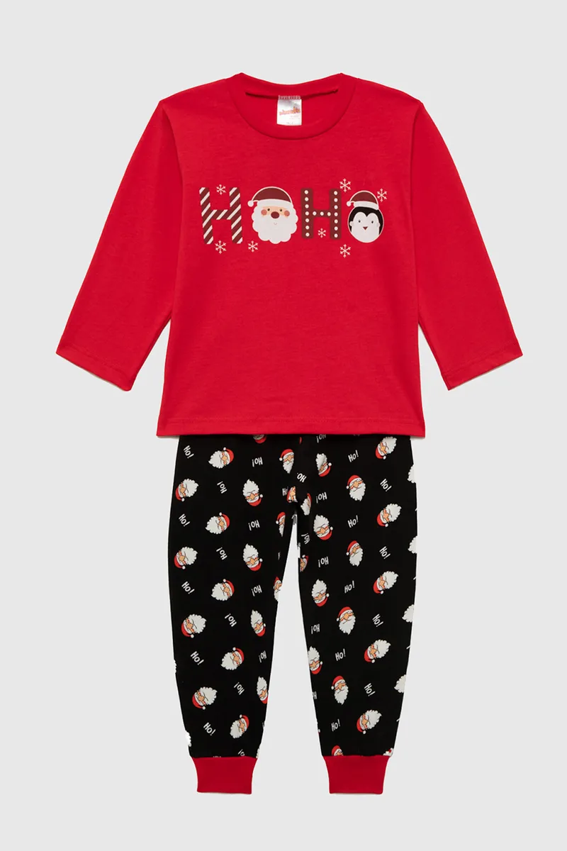 Minerva Unisex βρεφική βαμβακερή χριστουγεννιάτικη πυτζάμα "Ho Ho" (06Μ-3ετών)-62261-18