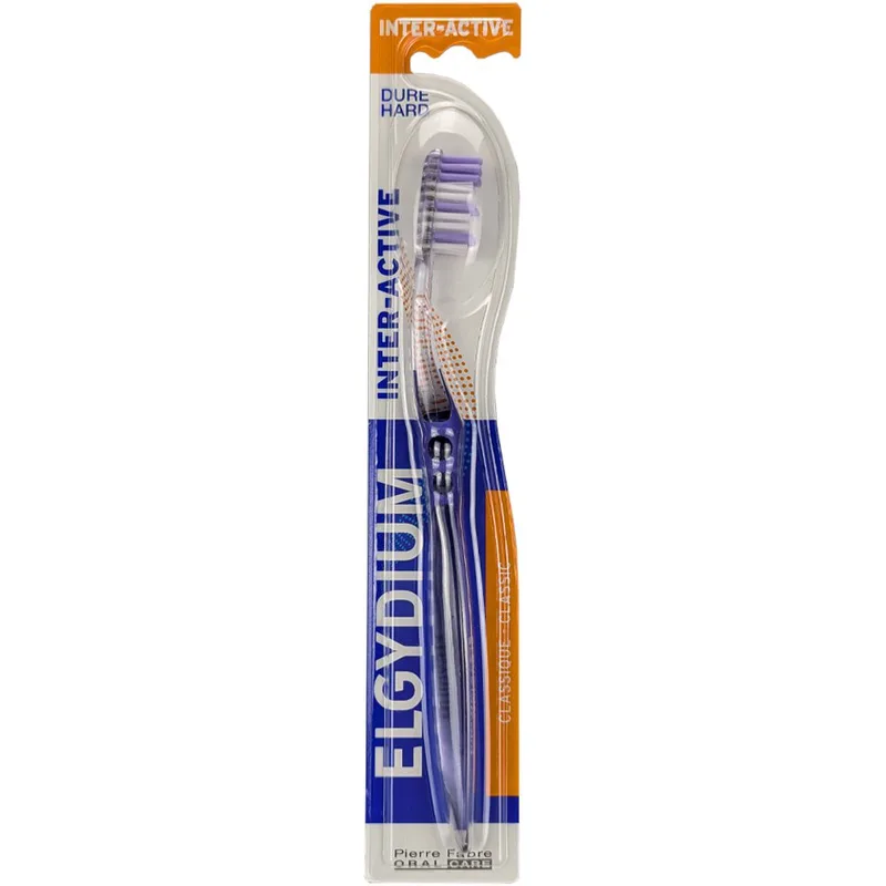 Elgydium Interactive Hard Toothbrush Σκληρή Οδοντόβουρτσα με Δύο Διαφορετικά Μήκη Ινών για Βέλτιστο Καθαρισμό 1 Τεμάχιο - Μωβ