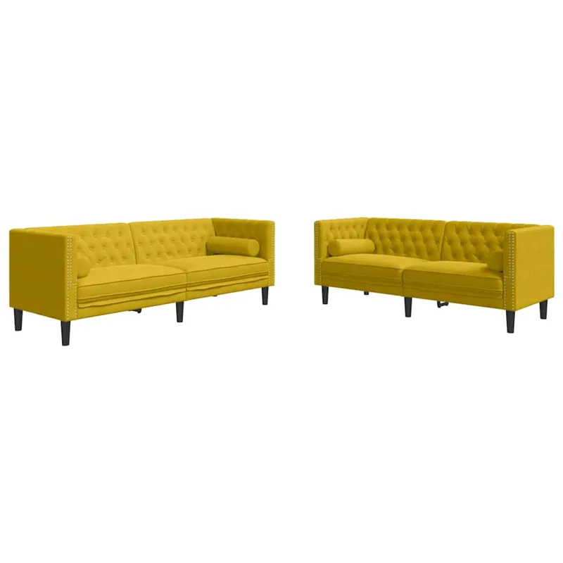 vidaXL Σετ Καναπέδων Chesterfield 2 Τεμαχίων με Στηρίγματα Κίτρινο Βελούδο