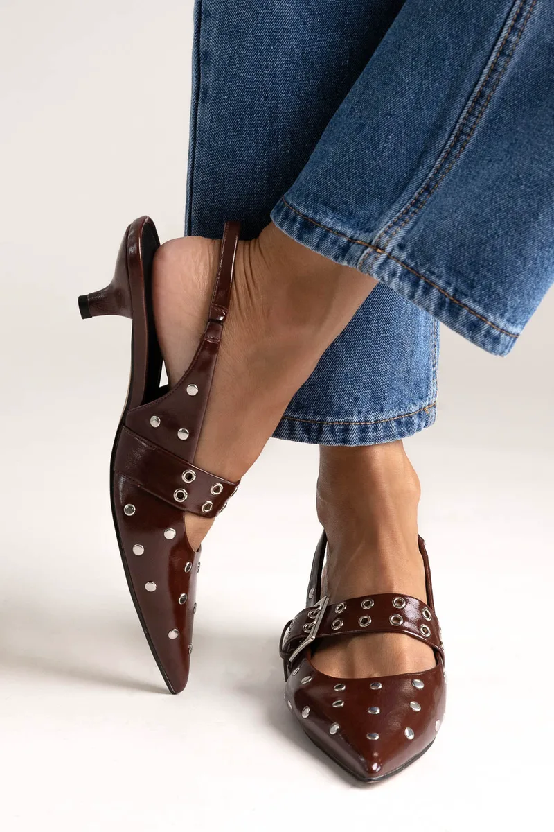 CORINA Slingback Heels - M5772 - Burgundy Crinkled Patent
