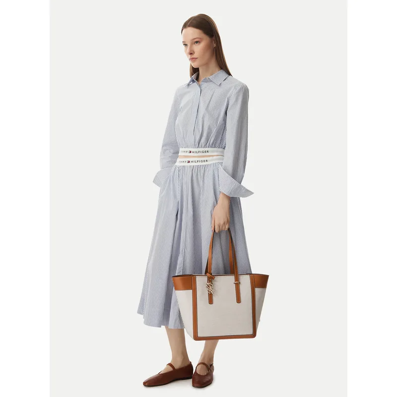 Τσάντα Tommy Hilfiger Th Script Tote Canvas AW0AW18829 Κρεμ