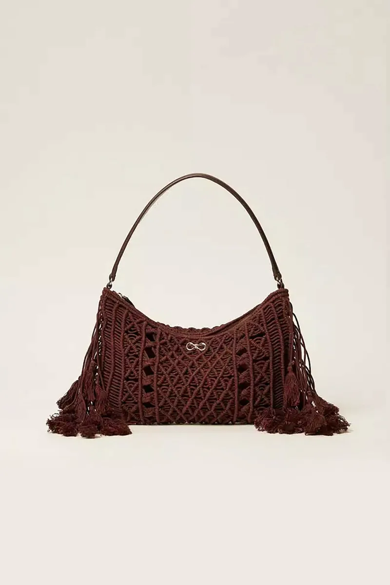 Twinset γυναικεία τσάντα ώμου hobo με μεταλλικό monogram - 261TD8110 Καφέ