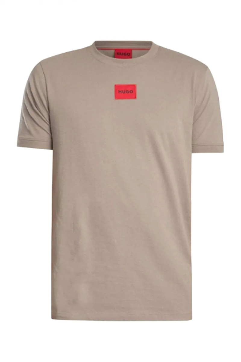 HUGO T-SHIRT DIRAGOLINO212 LOGO ΓΚΡΙ-ΚΑΦΕ