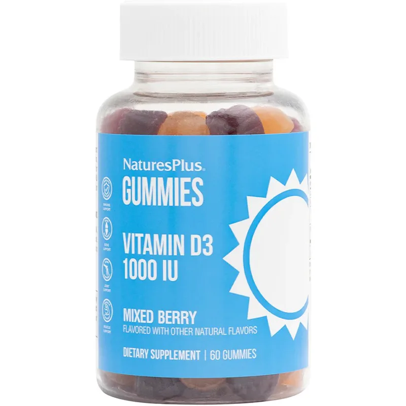 Natures Plus Gummies Vitamin D3 1000iu Mixed Berry Συμπλήρωμα Διατροφής με Βιταμίνη D3 για Ενίσχυση της Οστικής Πυκνότητας & του Ανοσοποιητικού Συστήματος με Γεύση Βατόμουρο 60 Softgels