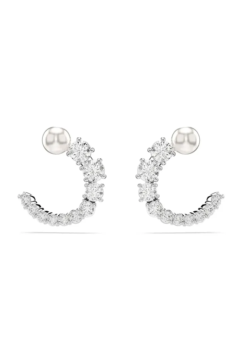 Swarovski γυναικείοι κρίκοι, crystal pearl, στρογγυλή κοπή, λευκά, επιμετάλλωση ροδίου "Matrix" - 5692260