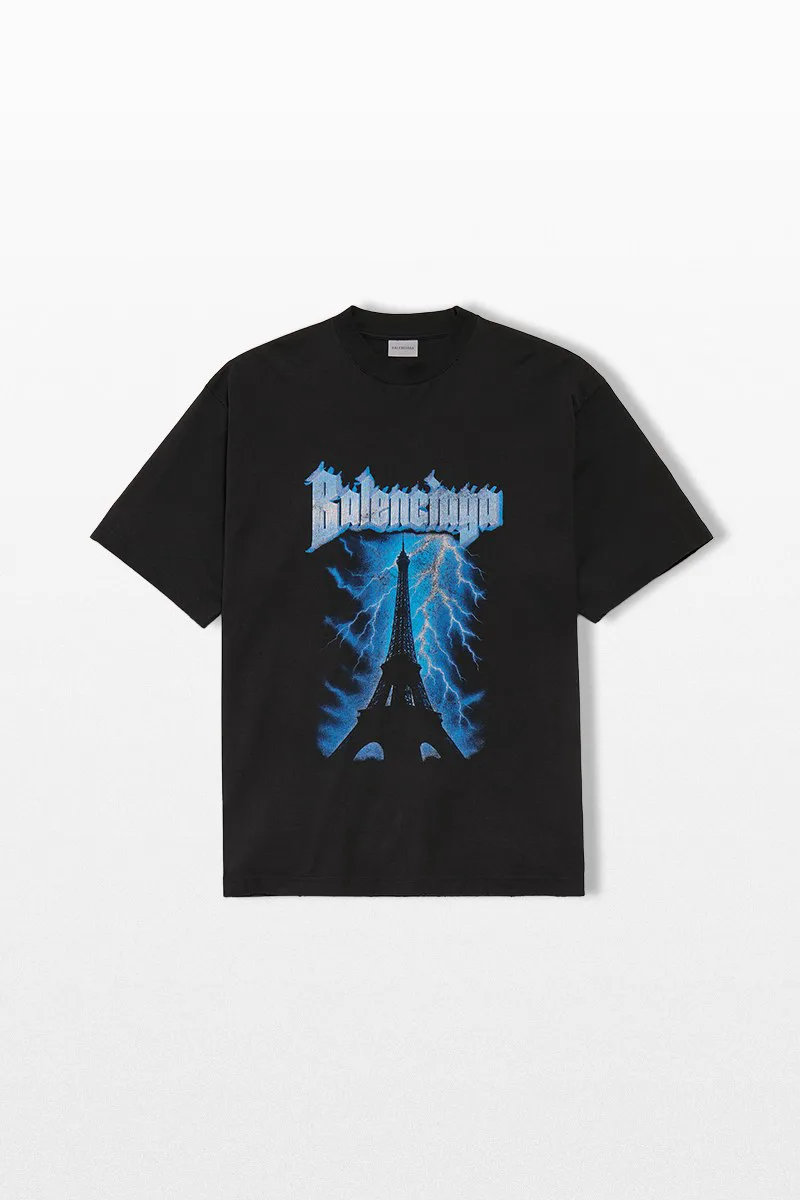 BALENCIAGA Ανδρικό Μαύρο Paris Thunderstorm Oversized T-Shirt