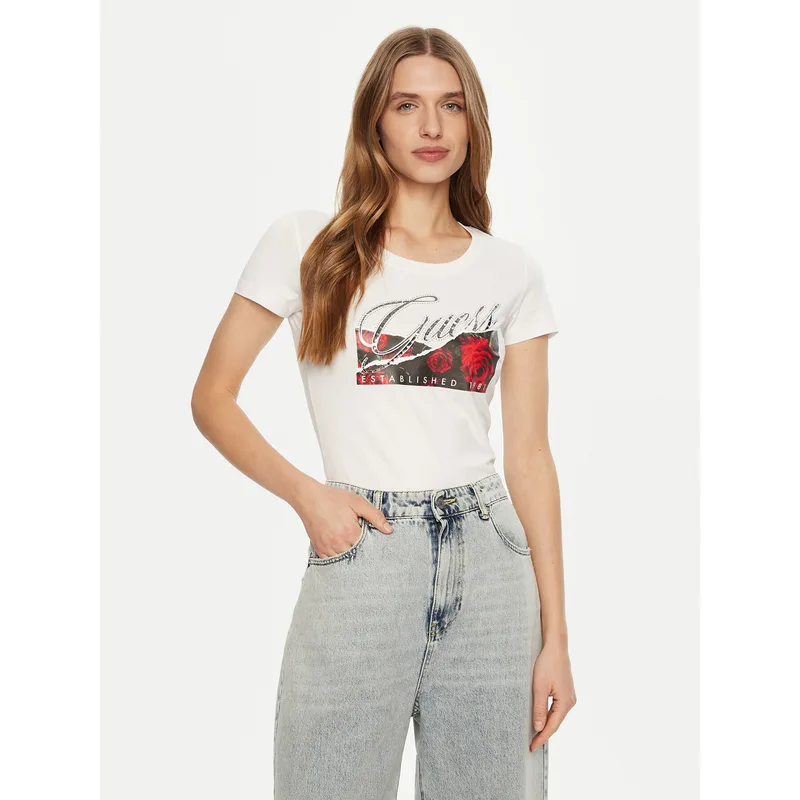 Guess T-Shirt W5RI03 J1314 Λευκό Regular Fit
