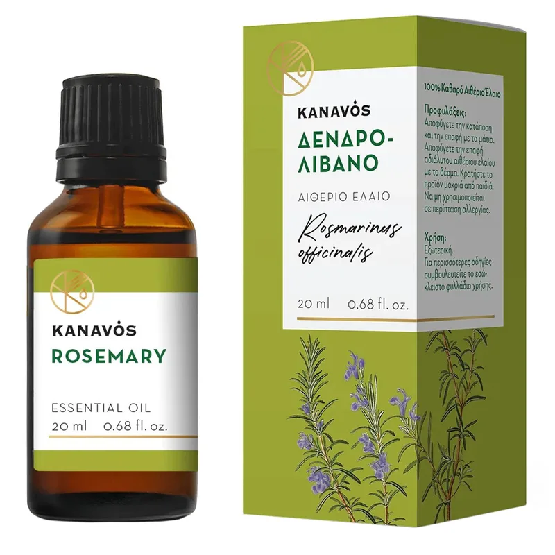 Kanavos Rosemary Essential Oil Αιθέριο Έλαιο για Φυσικό Αρωματισμό του Χώρου, Κατάλληλο για Εισπνοές που Προσφέρει Χαλάρωση & Ευεξία 20ml - Δενδρολίβανο