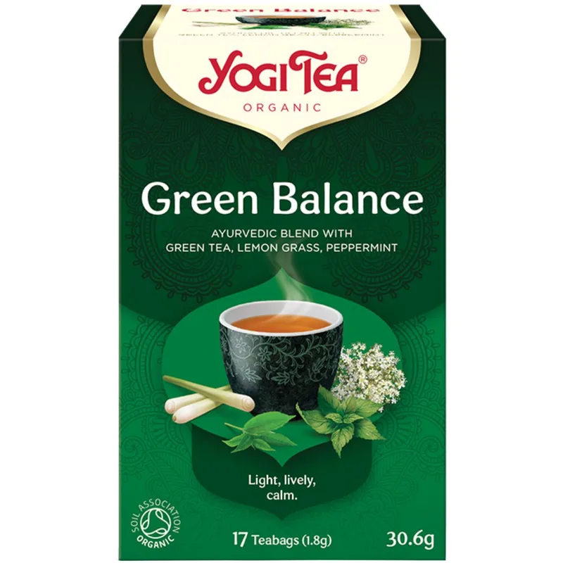 Yogi Tea Green Balance Ρόφημα Βοτάνων με Άρωμα & Γεύση του Βιολογικού Πράσινου Τσαγιού για Ενίσχυση του Ανοσοποιητικού, Μείωση της Χοληστερόλης & Απώλεια Βάρους 17 Teabags (17 Φακελάκια x 1,8g)