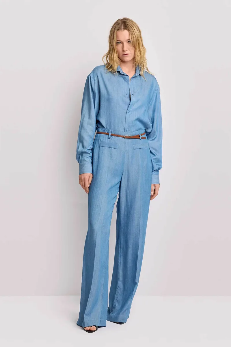 Kocca γυναικείο ψηλόμεσο παντελόνι με ζώνη και wide leg "Metel" - P26PPF8518ABUN3589 Μπλε Ανοιχτό