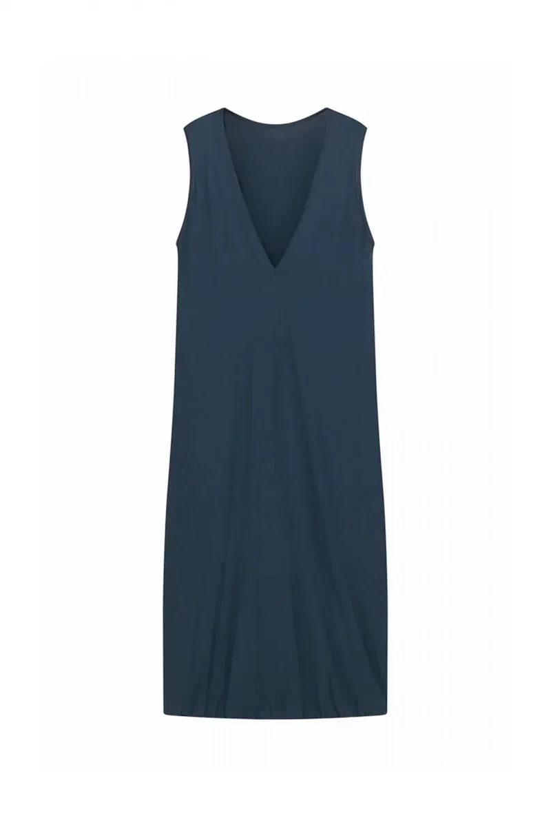 LIVIANA CONTI ΦΟΡΕΜΑ MIDI ELISABETH ΠΛΕΚΤΟ V-NECK ΛΑΣΤΙΧΟ ΚΑΤΩ ΣΚΟΥΡΟ ΜΠΛΕ
