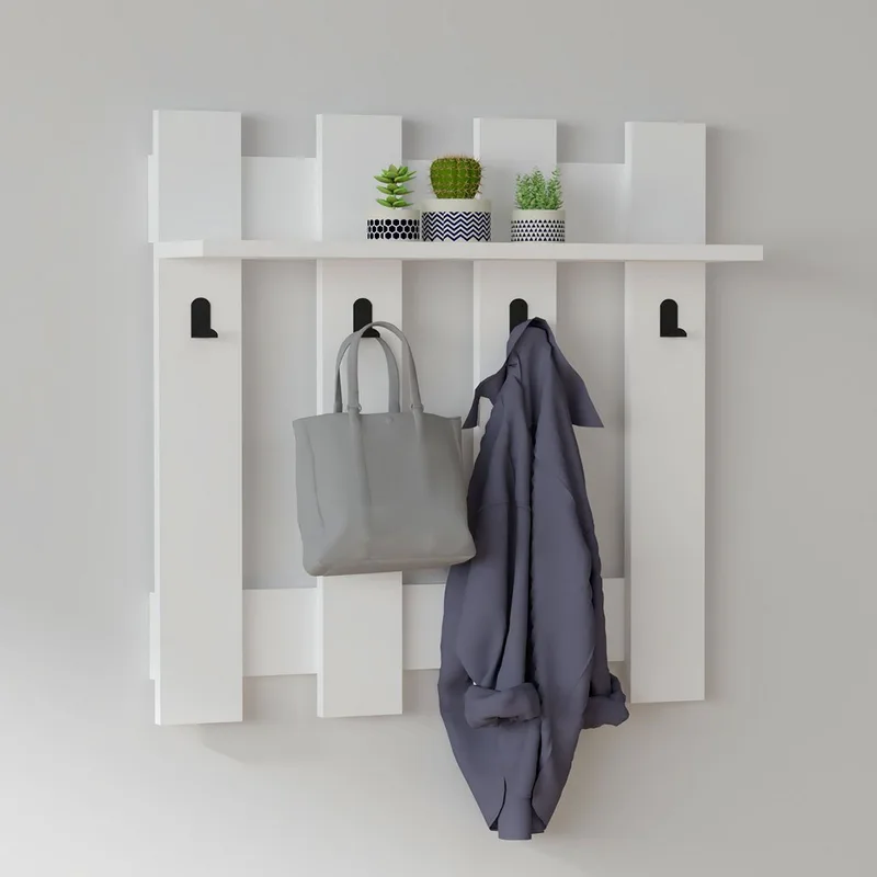 Κρεμάστρα Τοίχου 4 Θέσεων Με Ράφι (70x18x70) A-G Carina 835PUQ4004 White