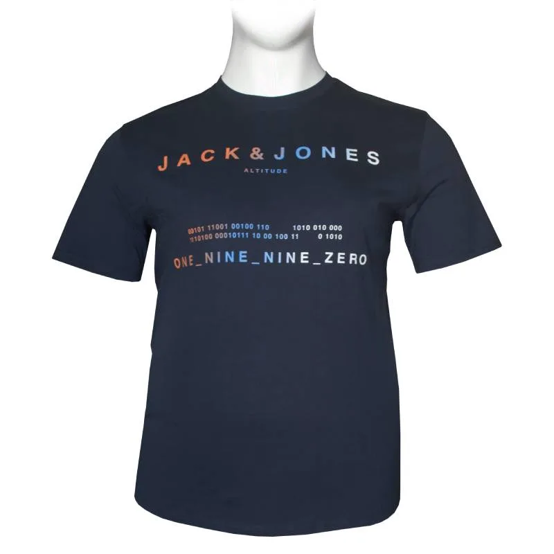 Jack & Jones "Riot Tee" T-shirt σε Plus fit γραμμή,με μεταξοτυπία - Navy Blazer