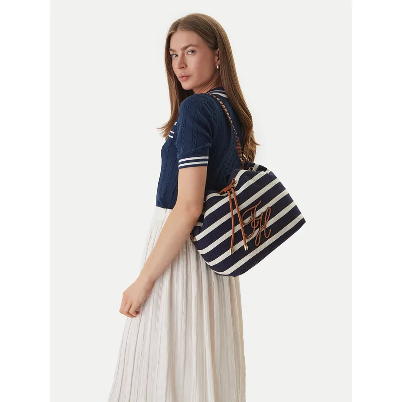 Τσάντα Tommy Hilfiger Th Elev Summer Bucket Stripe AW0AW18401 Σκούρο μπλε