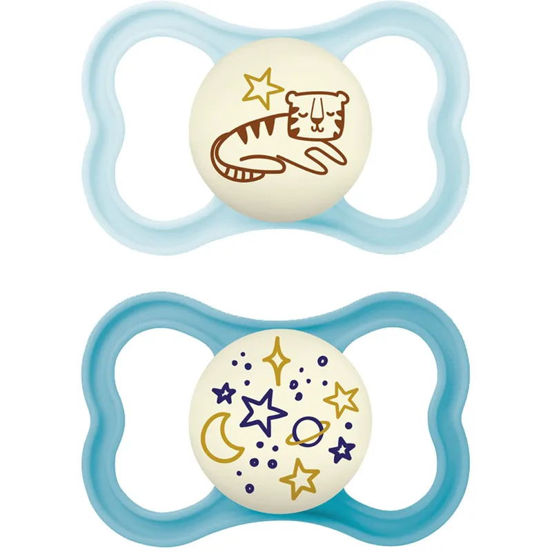 Mam Supreme Night Silicone Soother 6-16m Κωδ 248S Ορθοδοντική Πιπίλα Σιλικόνης που Λάμπει στο Σκοτάδι 2 Τεμάχια - Γαλάζιο / Μπλε