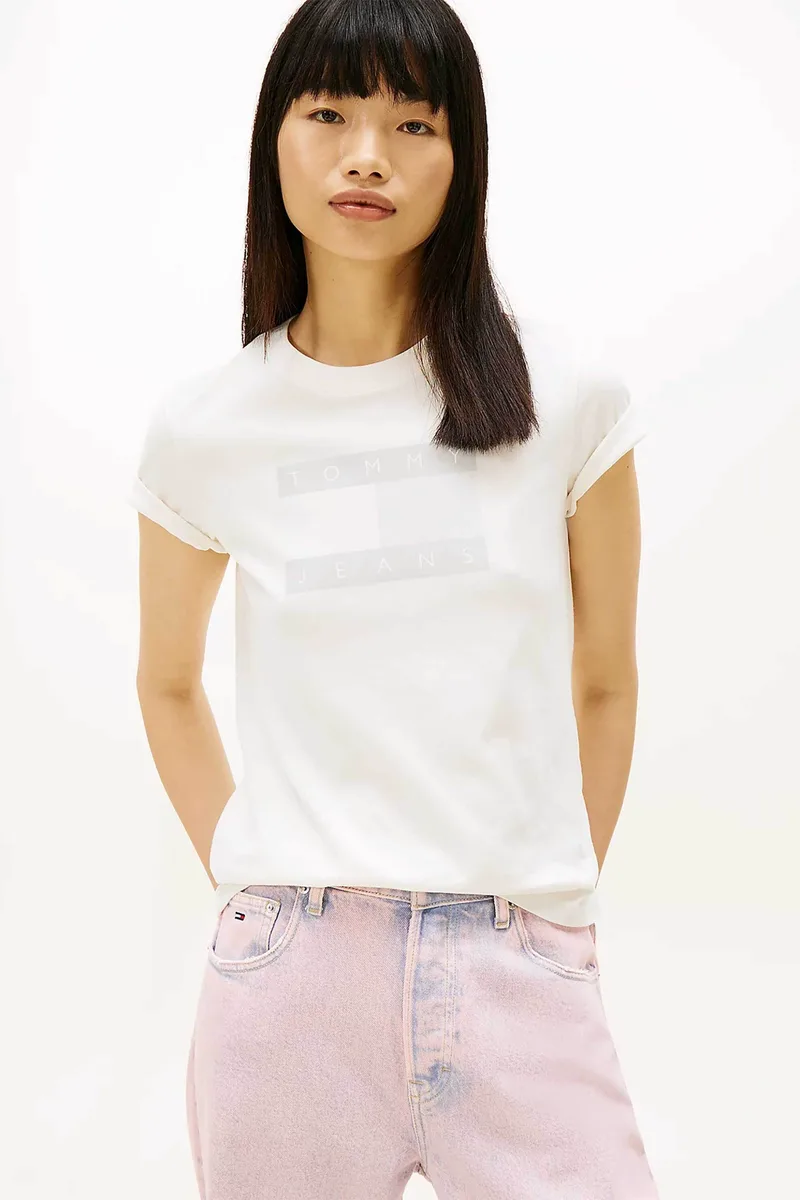 Tommy Jeans γυναικείο T-shirt με logo print Regular Fit - DW0DW22562 Εκρού