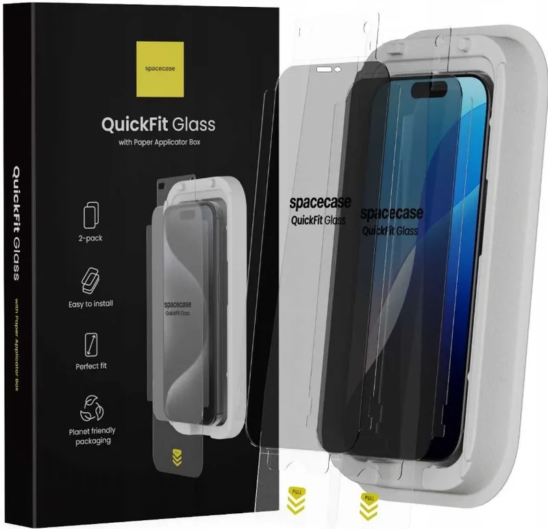 Tempered Glass iPhone 16 Pro Spacecase QuickFit Privacy Glass Αντιχαρακτικό Γυαλί Προστασίας Απορρήτου Οθόνης με Απλικατέρ QuickFit 2 Τεμάχια - Privacy (5905719118426)