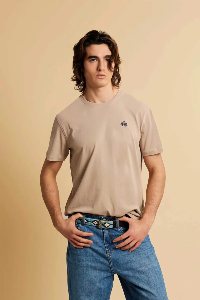 La Martina ανδρικό T-shirt με κεντημένο λογότυπο Regular Fit "Serge" - MCR004-JS388 Μπεζ