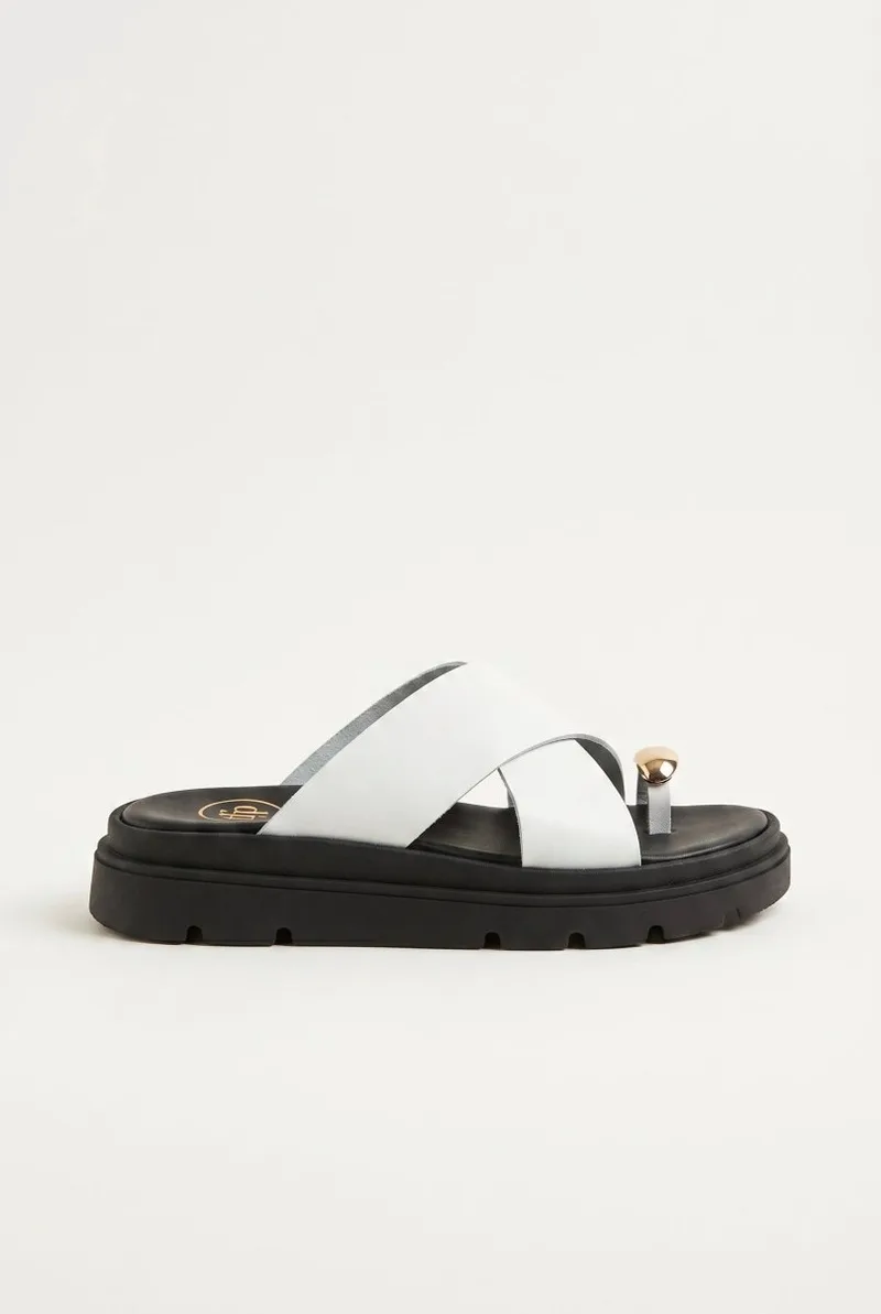 TFP Toe Ring Flatform Sandals - 4542 - White Matte