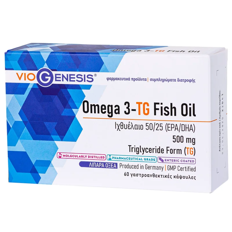 Viogenesis Omega 3 - TG Fish Oil Συμπλήρωμα Διατροφής με Ιχθυέλαιο & Ω3 Λιπαρά Οξέα 500 mg 60caps