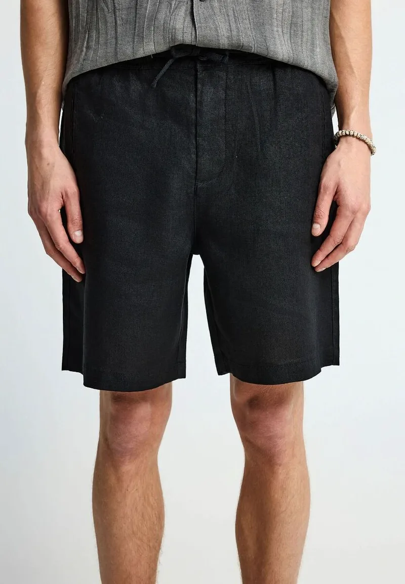 Funky Buddha Ανδρική λινή chino βερμούδα FBM013-009-03 Μαύρο