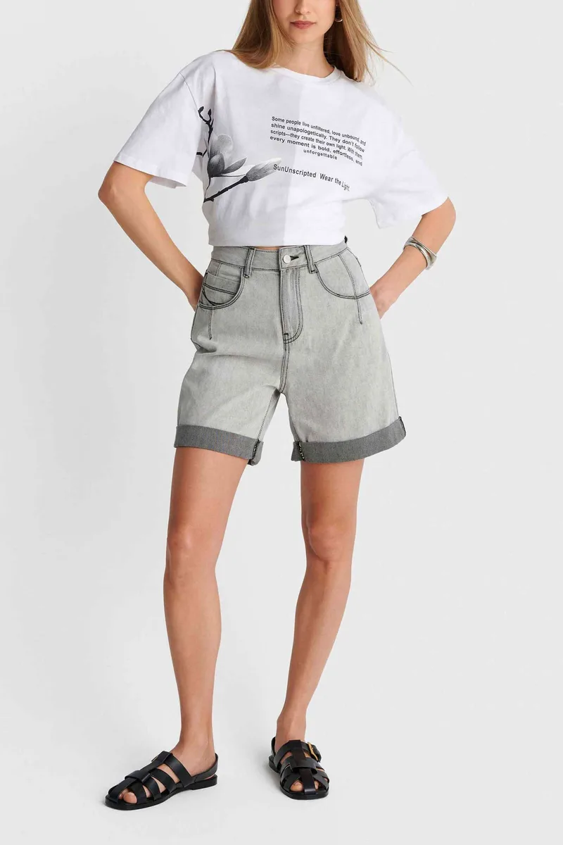 'ALE γυναικείο denim σορτς - 8922976 Ανθρακί