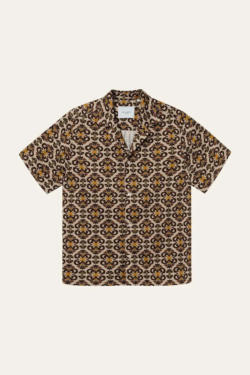 Les Deux ανδρικό κοντομάνικο πουκάμισο με all-over ornament pattern Relaxed fit "Hendrix" - LDM401080 Καφέ