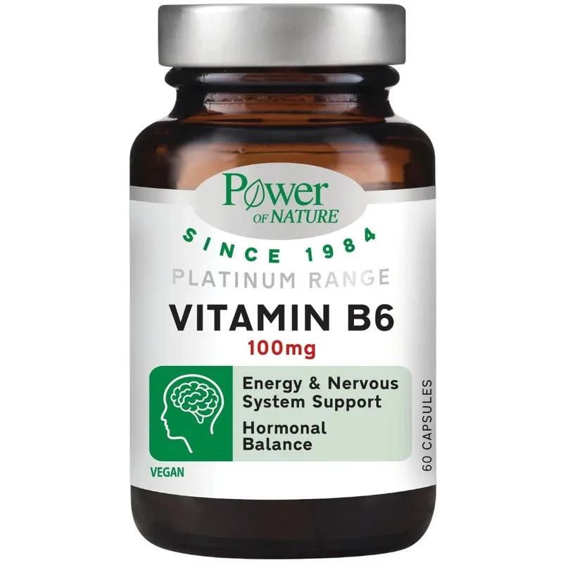 Power Health Platinum Range Vitamin B6 100mg Συμπλήρωμα Διατροφής Βιταμίνης Β6 για την Φυσιολογική Λειτουργία του Νευρικού & Ανοσοποιητικού Συστήματος Καθώς & για την Ρύθμιση της Ορμονικής Δραστηριότητας 60caps