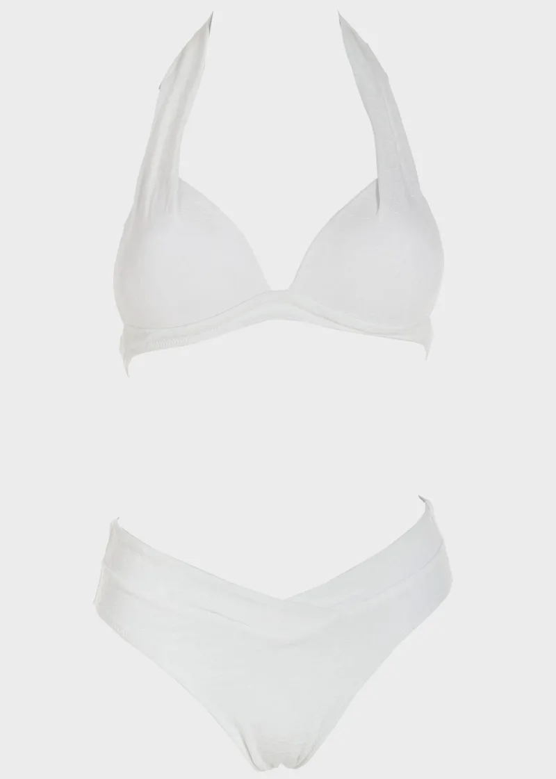 Bikini μονόχρωμο φαρδιά τιράντα.Καλύπτει B Cup ΛΕΥΚΟ