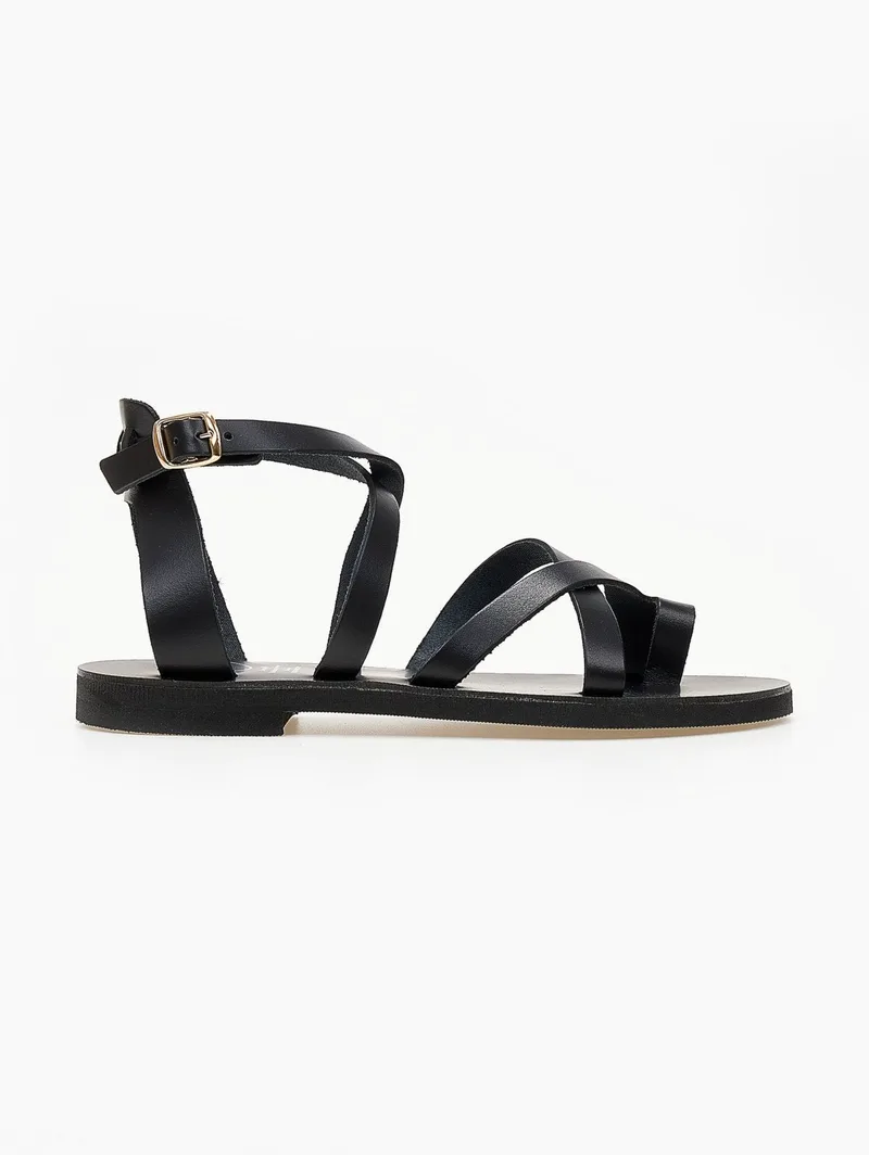 TFP Leather Crossover Sandals - 10 (μονοχρωμο όλο) - Black