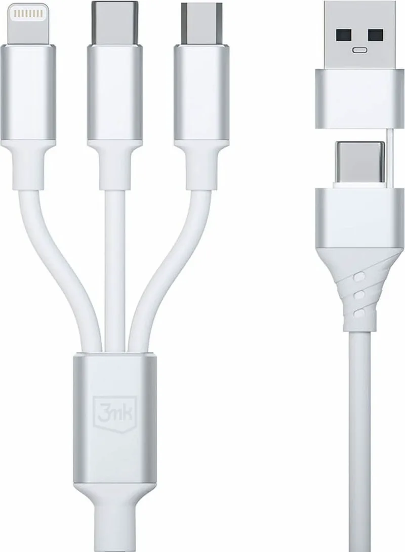 Καλώδιο Φόρτισης Type-C & USB-A 3MK 3 in 2 Hyper Cable σε Type-C / Lightning / MicroUSB 150cm 15W - White (5903108541237)
