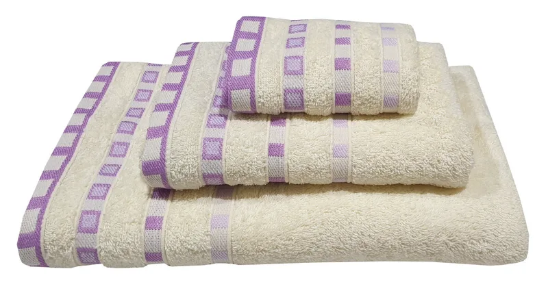 Πετσέτα Μπάνιου ΚΟΜΒΟΣ Πεννιέ 450 Πουά Cream-Lilac 70x140