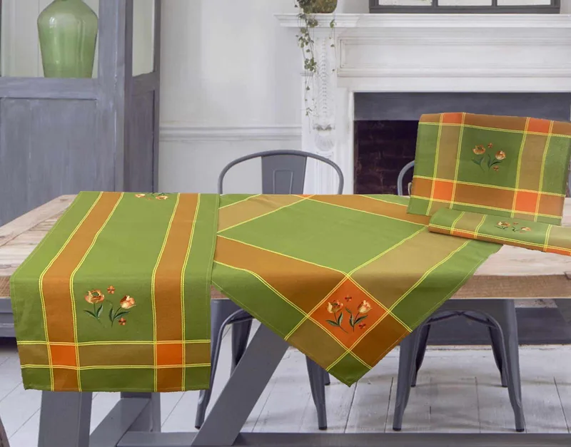 ΣΕΤ ΚΑΡΕ 4ΤΜΧ ΛΙΝΟ ΜΕ ΚΕΝΤΗΜΑ TULIP GREEN 85x85 LINEAHOME