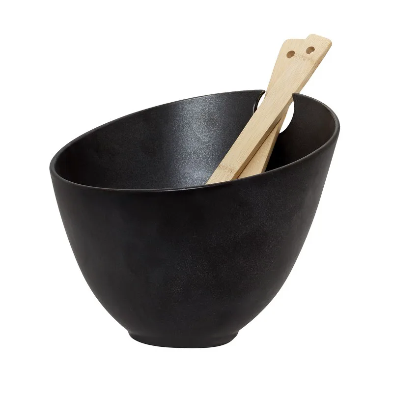 Σαλατιέρα Πορσελάνης Με Σετ Κουτάλες Bamboo 24x20εκ. Μαύρο Mat CRYSPO TRIO (Υλικό: Πορσελάνη, Χρώμα: Μαύρο) - CRYSPO TRIO - nero-mat-big salad