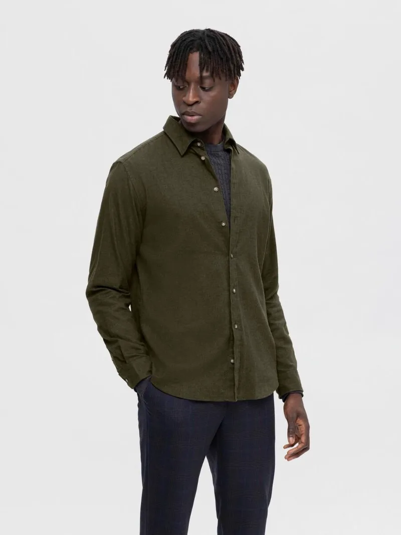 Selected Owen Ανδρικό Flannel Overshirt Πουκάμισο 16091358 Σκούρο Πράσινο