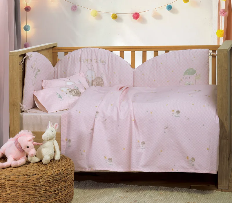Σετ Σεντόνια Κούνιας 3 Τεμαχίων Nef-Nef Cute Snail Ροζ 120x170