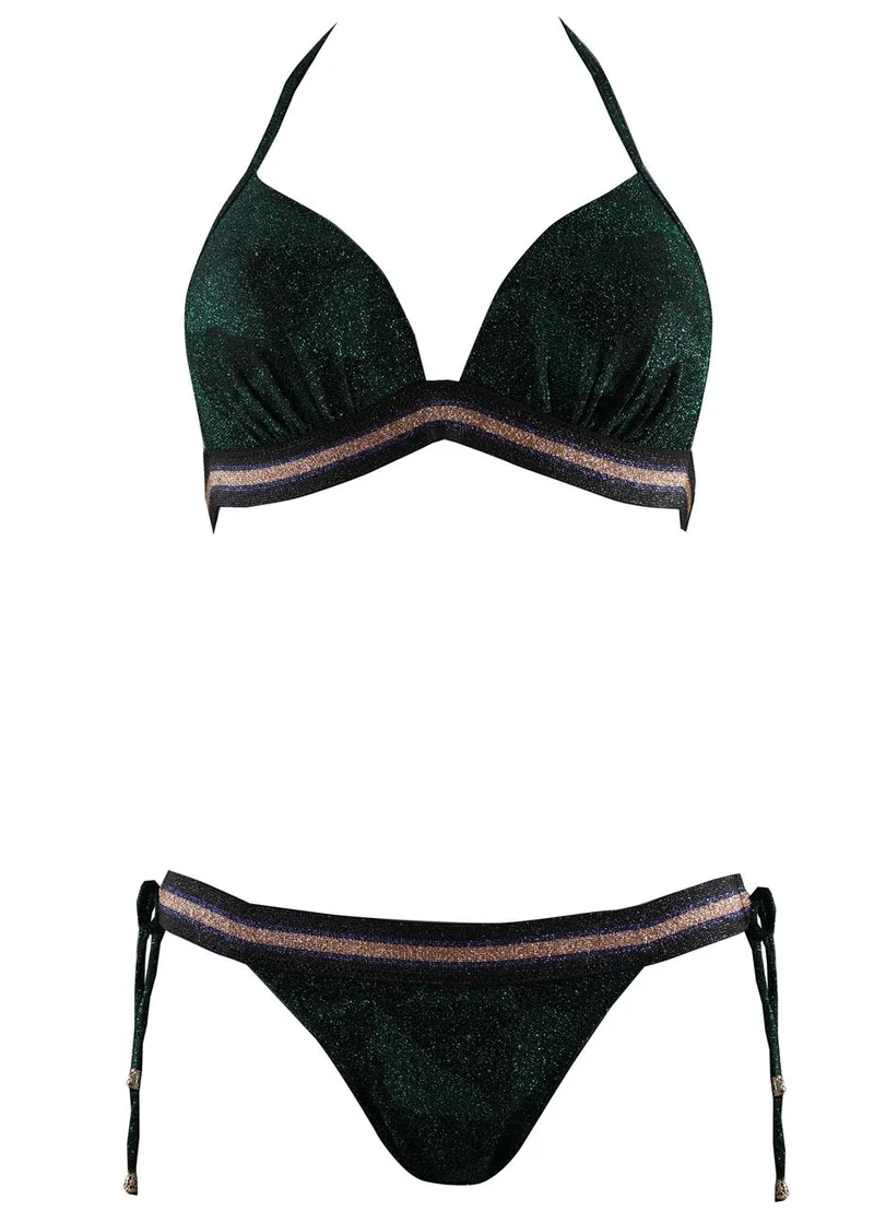 Γυναικείο μαγιό τρίγωνο ενίσχυση bikini δετό παρτό. Καλύπτει B & C cup. ΠΡΑΣΙΝΟ