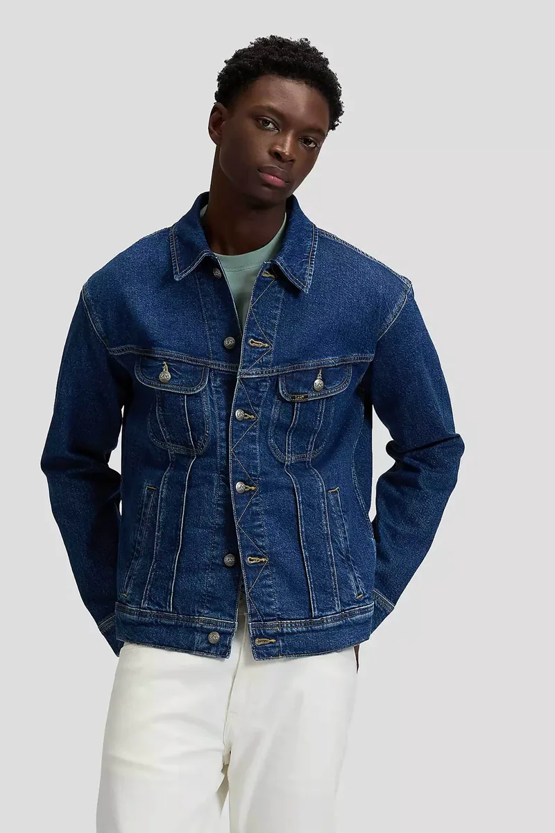 Lee® ανδρικό denim jacket με τσέπες στο στήθος Relaxed Fit "Rider Jacket" - 112376444 Denim Blue Σκούρο
