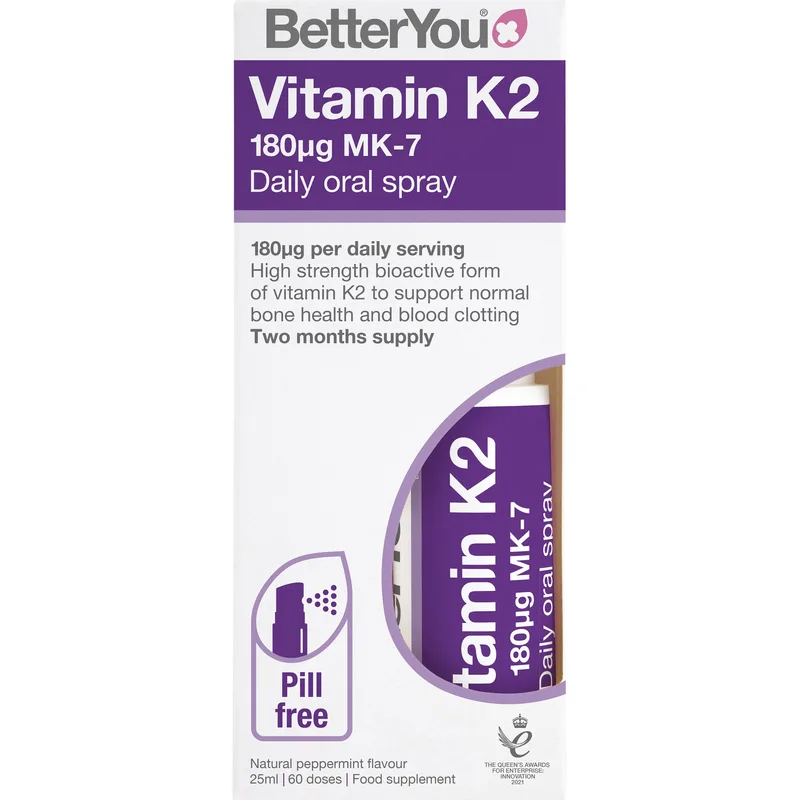 BetterYou Vitamin K2 180μg Daily Oral Spray Συμπλήρωμα Διατροφής Βιταμίνης K2 σε Μορφή Spray για την Υποστήριξη της Καλής Υγείας των Οστών & του Αιμοποιητικού Συστήματος με Γεύση Μέντα 25ml